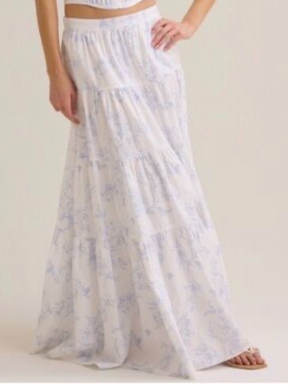 Altar'd State White Maxi Skirt with Light Blue Floral Print